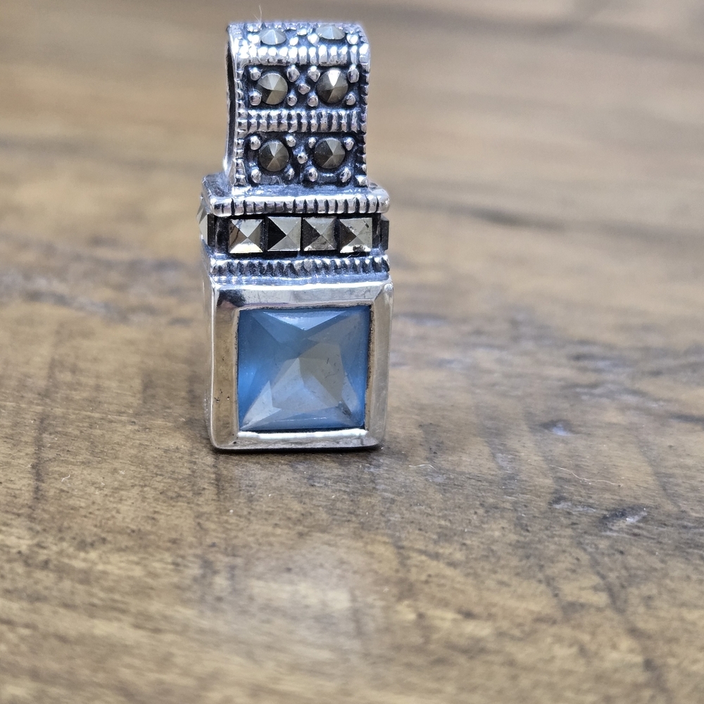 Silpada Vintage Marcasite Blue CZ Pendant S0825